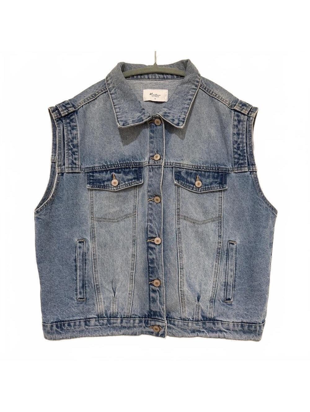 KanCan Women’s XL Light Wash Denim Vest Button Front Sleeveless Jean Jacket